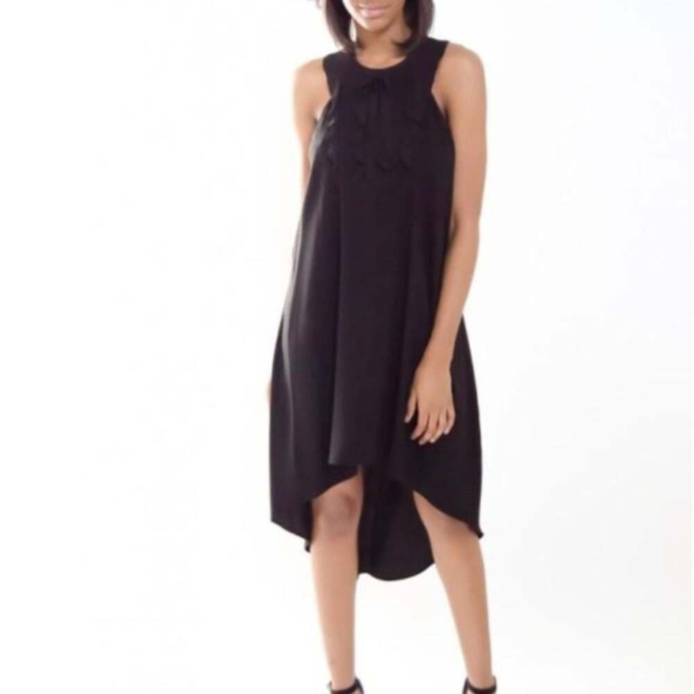 BCBG Allisanne Ruffle Bib High-Low Dress Black XS